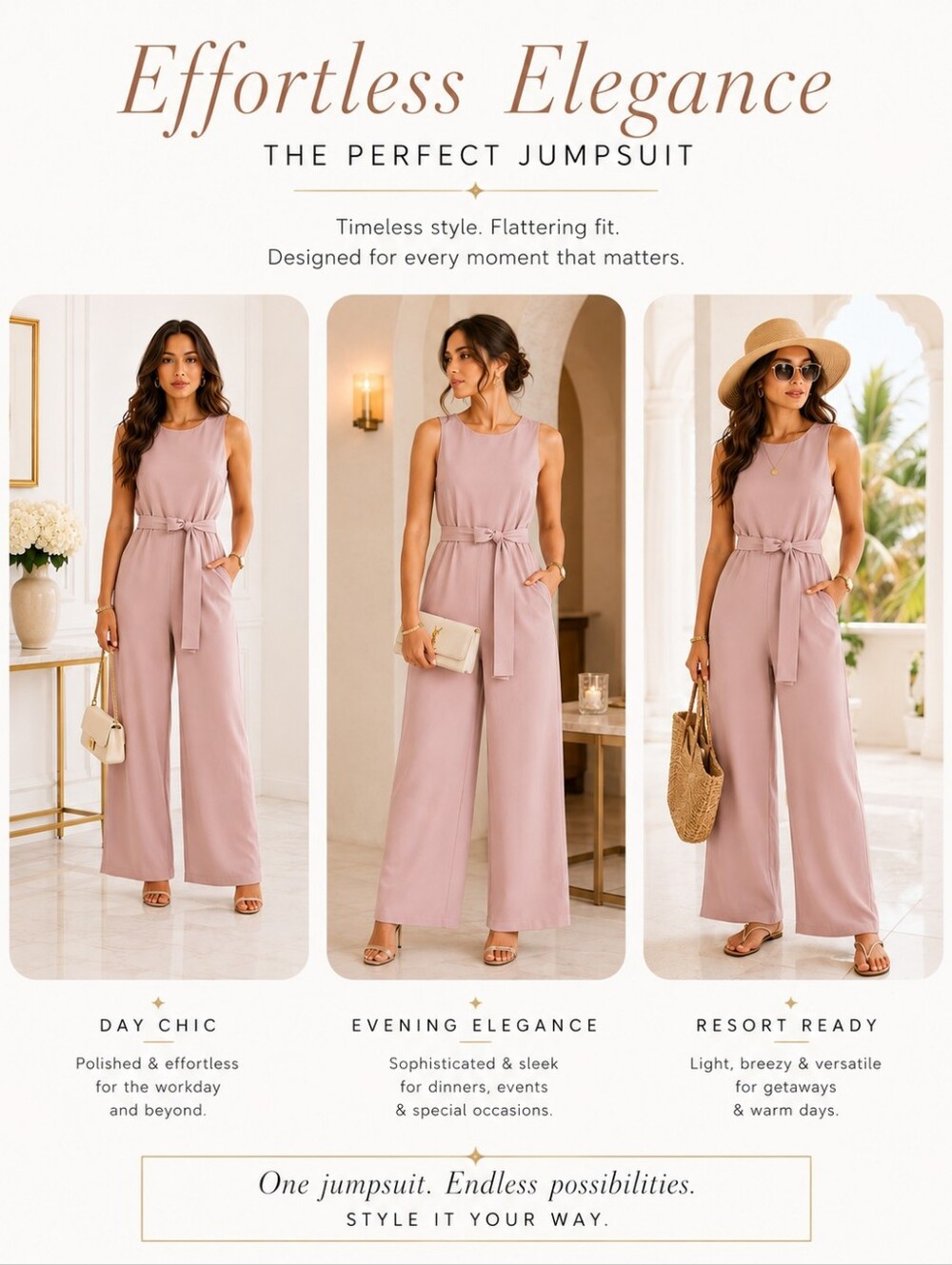 Bebe | Blush Pink Lined Wide Leg Jumpsuit Belted Sleeveless | Size Medium - Picture 3 of 8